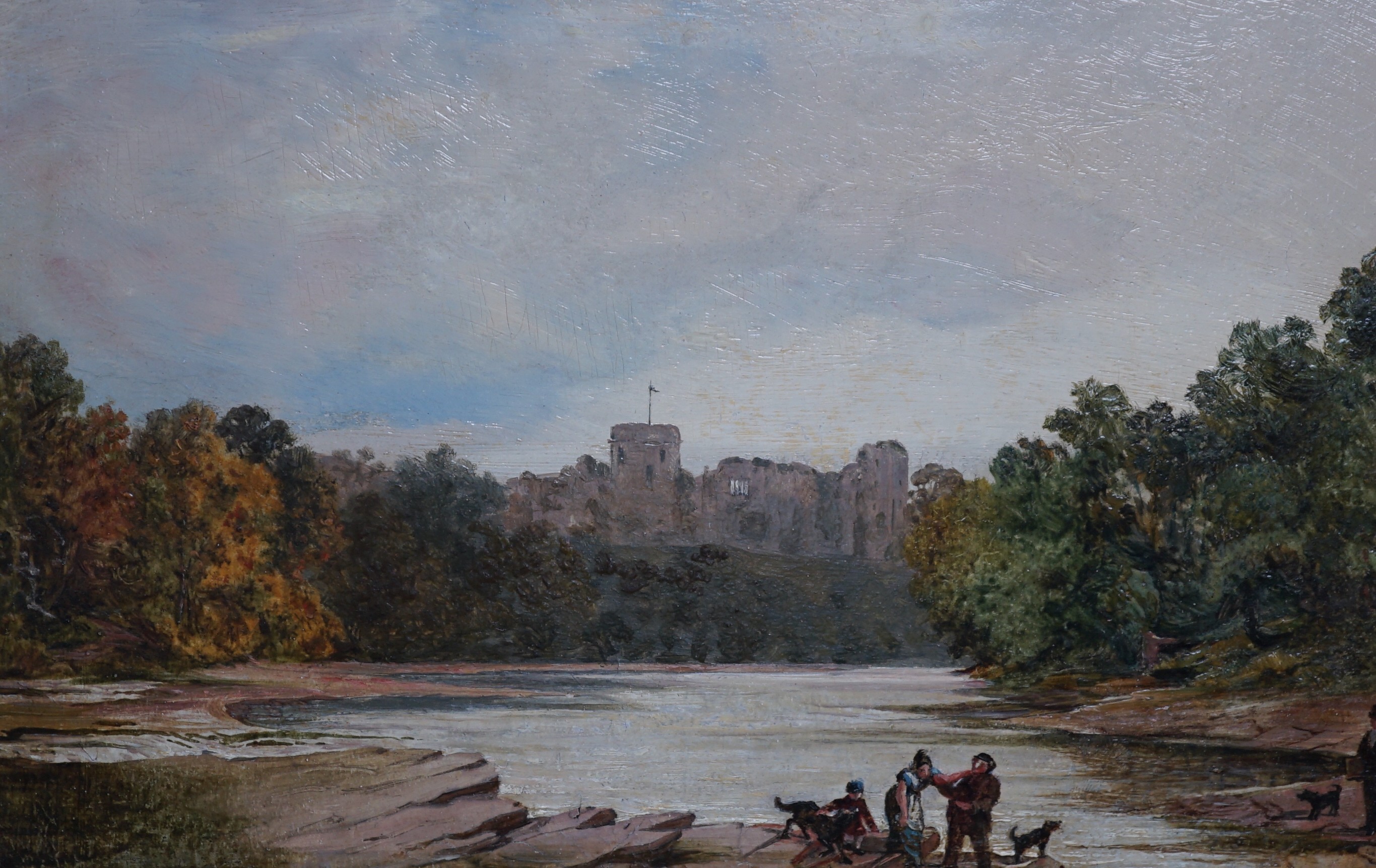 Circle of Thomas Creswick (1811-1869), oil on panel, 'Chepstow Castle', 15 x 23cm